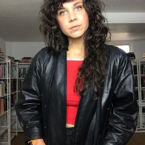 Studded Black Leather Jacket w/ Shoulder Pads - DC